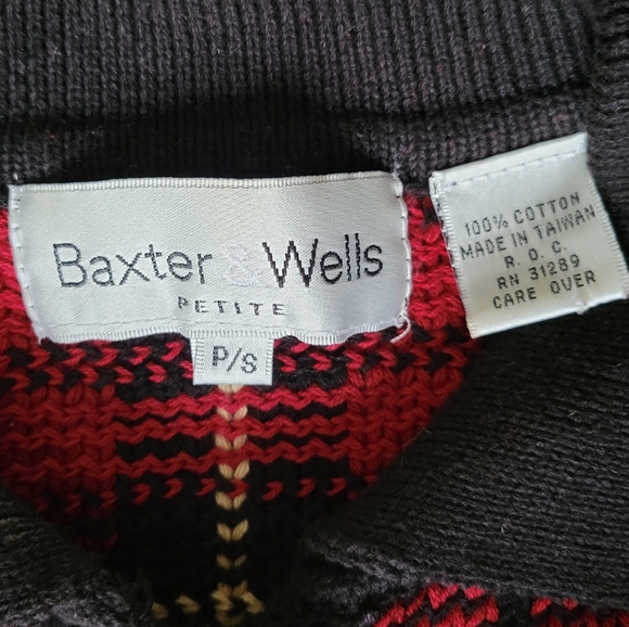 Vintage Plaid Sweater Collared Cardigan Red Black Yellow Checkered Baxter Wells - Picture 5 of 5